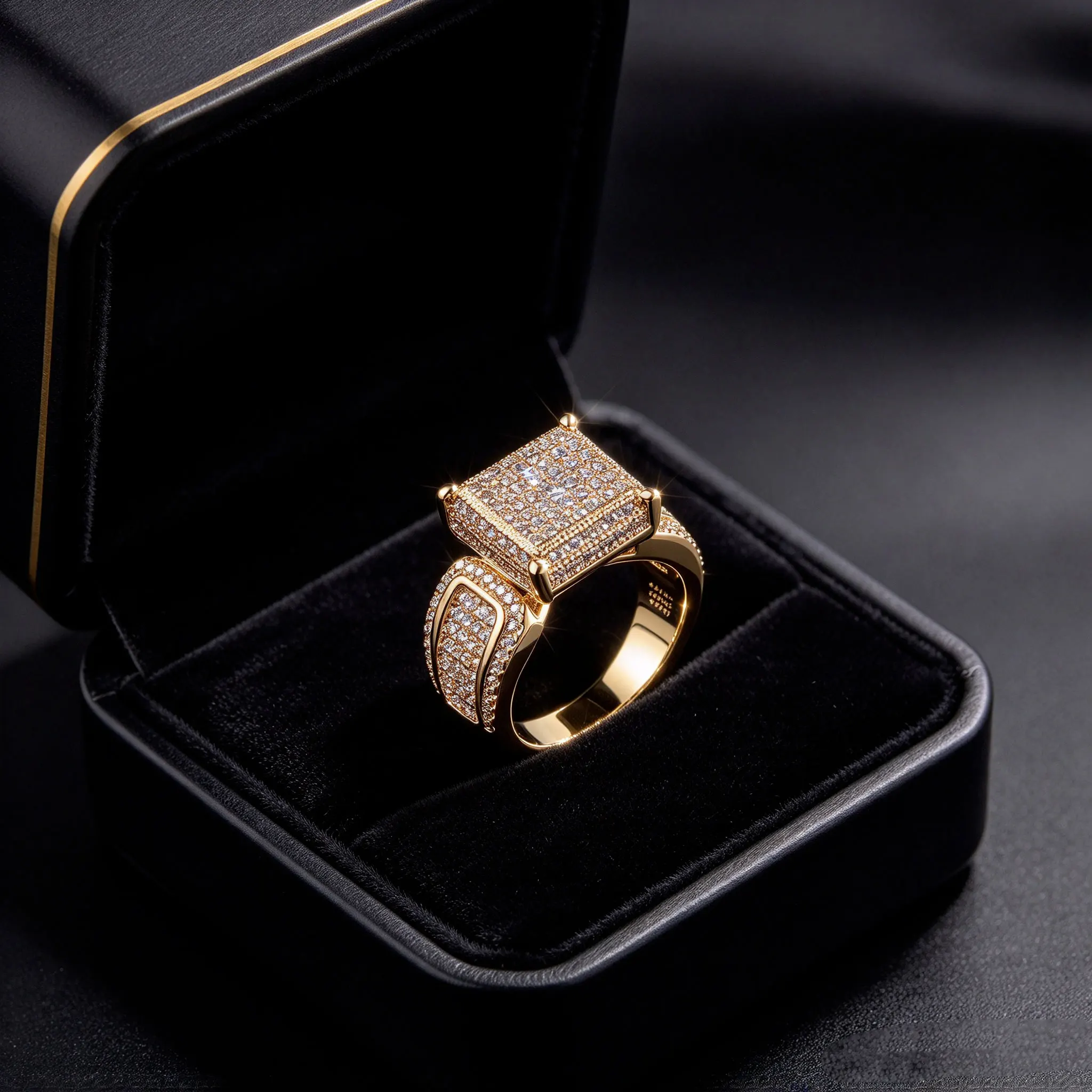 Personalized Hip Hop Men's Square Ring New Micro Inlaid Zircon 18K Gold Ring for Men and Women Rap Singer Trendy Versatile Birthday Gift Festival Gift, Best Gift for Good Friends