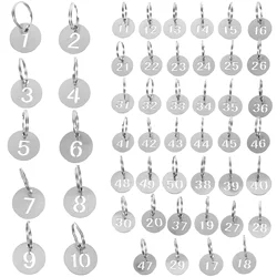 50 Pcs Stainless Steel Number Plate Key Labels with Rings Tags Round Hanging for Luggage Metal Numbered Keyring