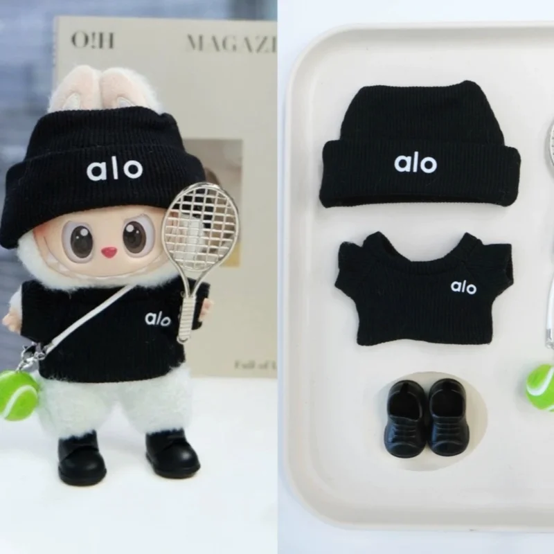 For 17cm Labubu Doll Clothes Sports Tennis Set For Gen 123 For Labubu Knit Outfit With Headphone Accessories