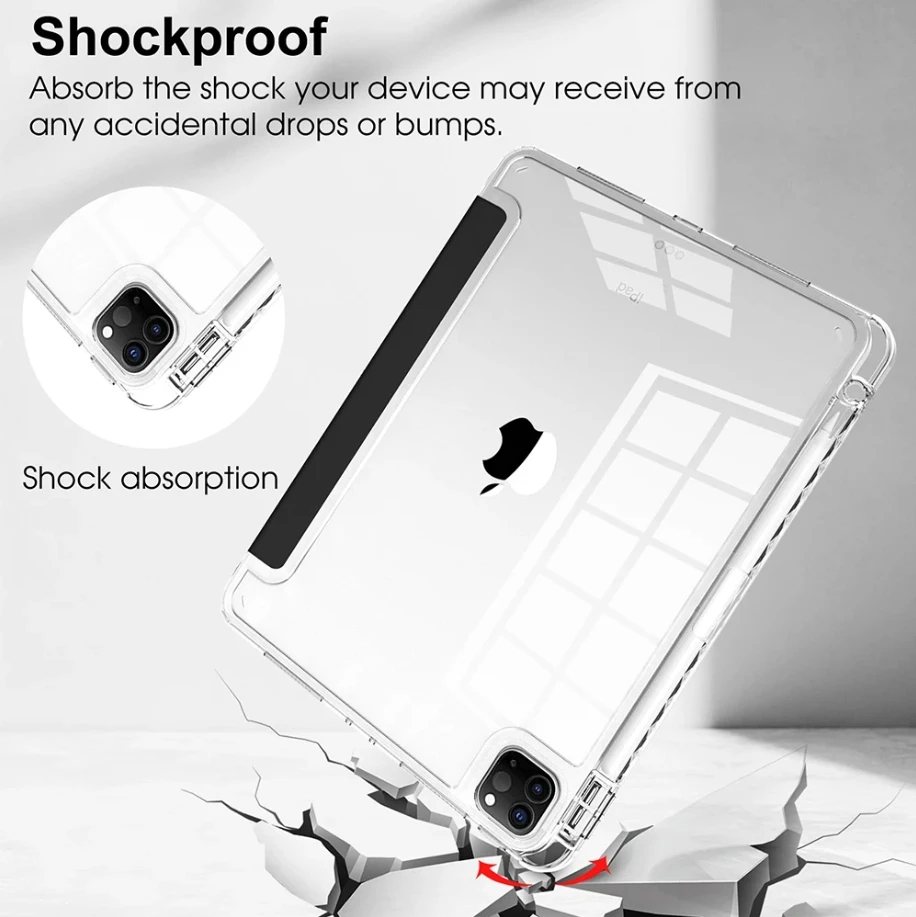 Clear Crystal Tablet Case With Pen Slot For iPad Pro 11 2018/2020/2021/2022 1st/2nd/3rd/4th PU Leather Flip Magnetic Stand Cases image 5