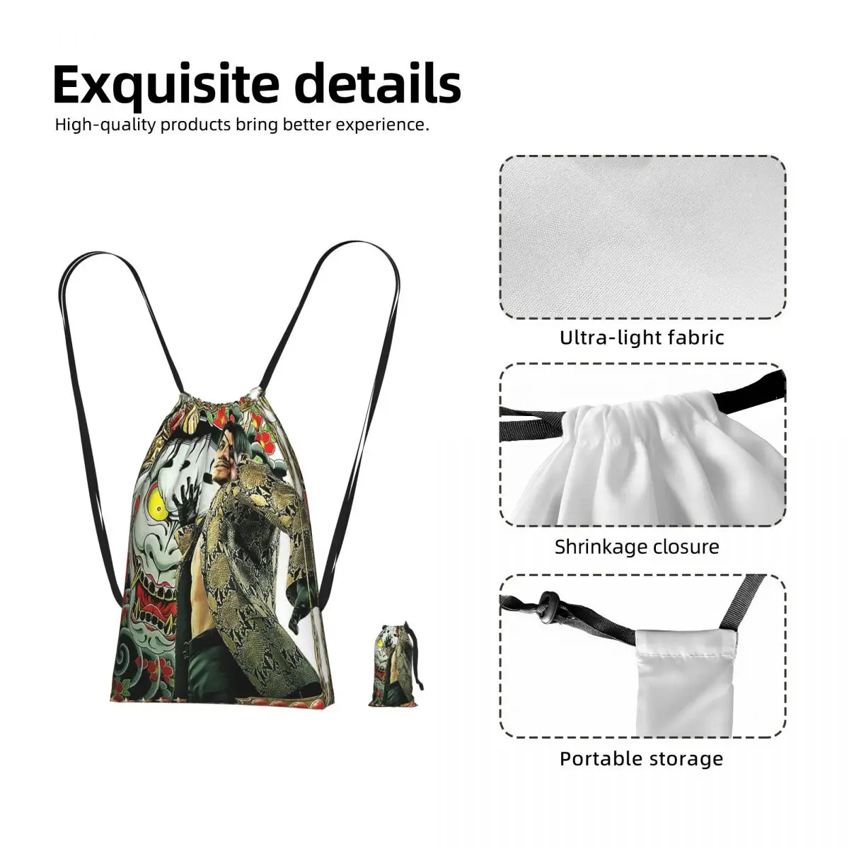 Yakuza Like A Dragon Goro Majima Drawstring Backpack Sports Gym Bag Lightweight Foldable Storage Drawstring Bag for Men Women