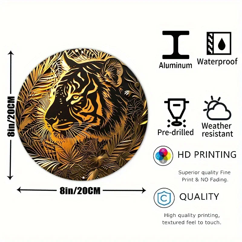 1pc Round Aluminum Metal Sign, Creative Tiger Pattern Metal Sign, Decor Wall Decoration home decoration accessories  vintage