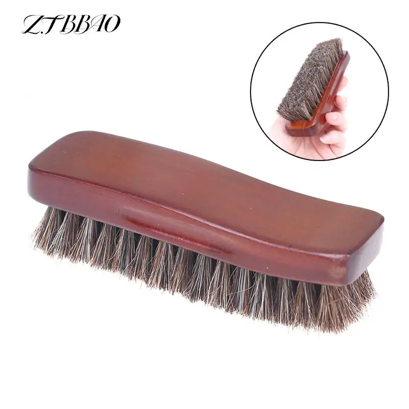 1PCS Natural Wood Bristle Horse Hair Shoe Boot Brush Shine Polish Brush Care Clean