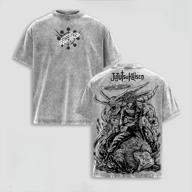 Anime Jujutsu Kaisen Fushiguro Megumi Mahoraga Graphic T Shirt Men Clothing Oversized Tshirt Washed Cotton Tee Harajuku T-shirt