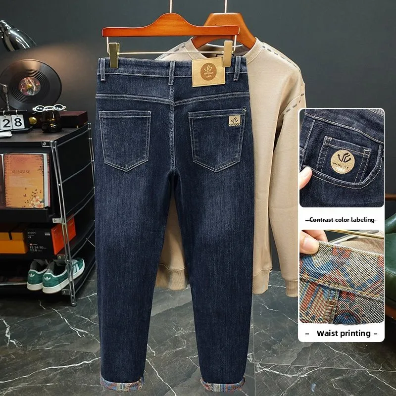 ใหม่เย็บปักถักร้อยแฟชั่นกางเกงยีนส์ตรงผู้ชายยืดสีดำสีฟ้า SLIM FIT กางเกงสบายธุรกิจกางเกงยีนส์ผู้ชายเสื้อผ้า