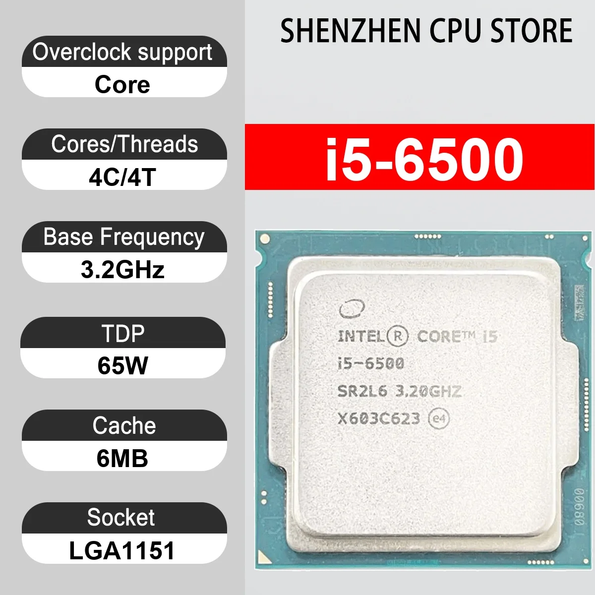 Intel Core i5-6500 4 Core 4 Thread 3.20G 65W 6MB 14nm LGA1151 SR2L6 DDR4-1866/2133 DDR3L-1333/1600 MHz Skylake HD Graphics 530