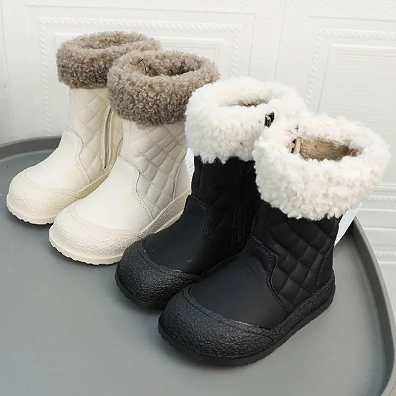 Faux Fur Winter Boots For Girls Anti-slippery Thick Warm Plush Boots PU Leather Teenager Girl's Cotton Shoes Fashion Winter Boot