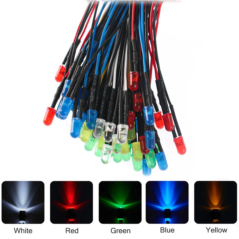 25-50PCS 12V 5 มม.ไฟ LED ไดโอดชุด 20 ซม.Prewired สีแดงสีเขียวสีฟ้าสีขาวสีส้มสีเหลือง Emitting สีไดโอดโคมไฟสําหรับ DIY