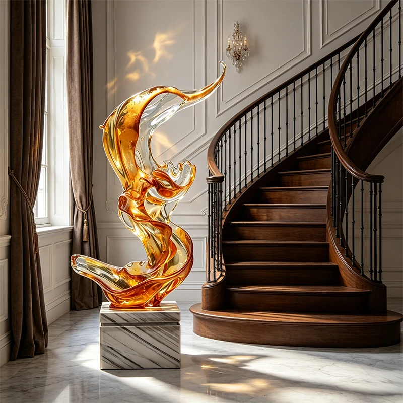 *#Q OFree Curved Flowing Gradient Transparent Resin Hand-painted Artistic Large Floor Statue High-End Club&