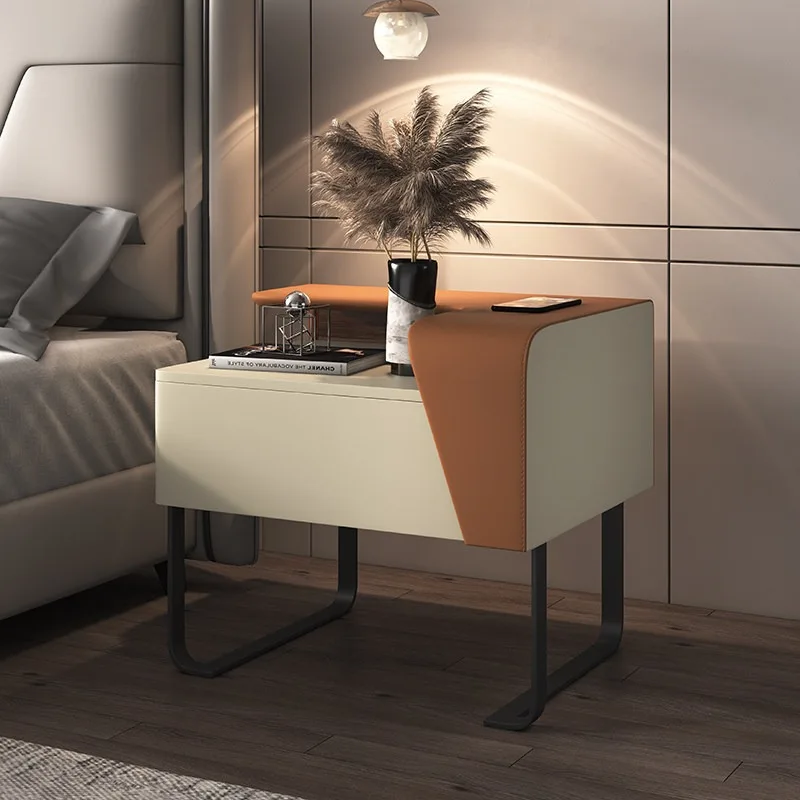 

jkModern Luxury Nightstand | PU Leather Accent with Gold Metal Legs | 2-Tier Bedroom Storage Bedside Table￥