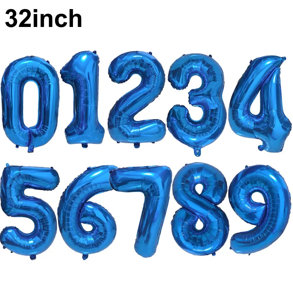 32 بوصة اللون أرقام كبيرة بالون 0 1 2 3 4 5 6 7 8 9 الوردي الأزرق عيد ميلاد الكرة أرقام العازبة بالونات الطرف الديكور #5