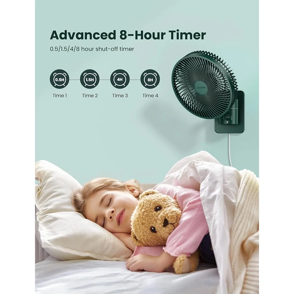 Ventola oscillante montata a parete con timer telecomando Piccola ventola di raffreddamento da 8,5 pollici 4 velocità 90 °   Aria inclinabile regolabile con oscillazione