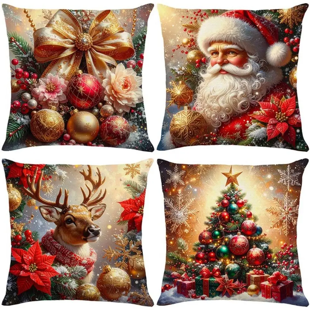

Polyester Christmas Cushion Cover Checkered Pattern Christmas Tree Printed Pillowcase Decorative Design Sofa Decoration
