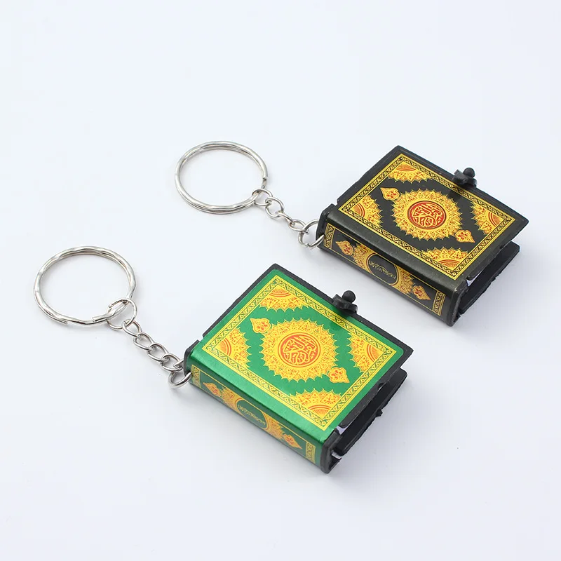 Resin Islamic Muslim Keychain  Real Paper Mini Ark Quran Book Can Read Pendant Key Ring Religious Jewelry Gift Metal Pvc Paper