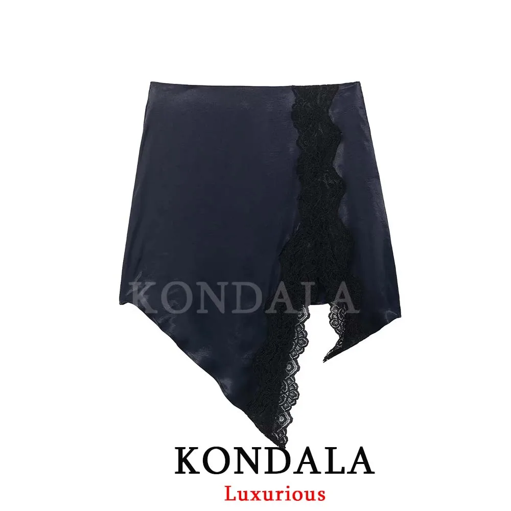 

KONDALA 2026, весна-лето, элегантные синие женские юбки, модные лоскутные кружевные юбки на молнии, новогодние вечерние, пляжный стиль, женские мини-юбки
