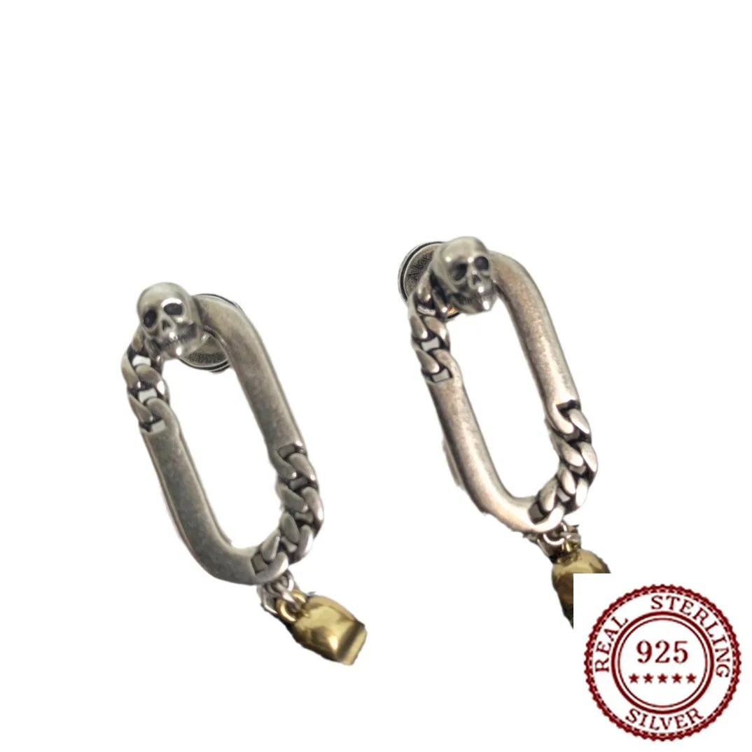 

2025 New Trendy Classic Paper Clip Skull Head Earnail Female Personality Temperament Color Blocked Earrings