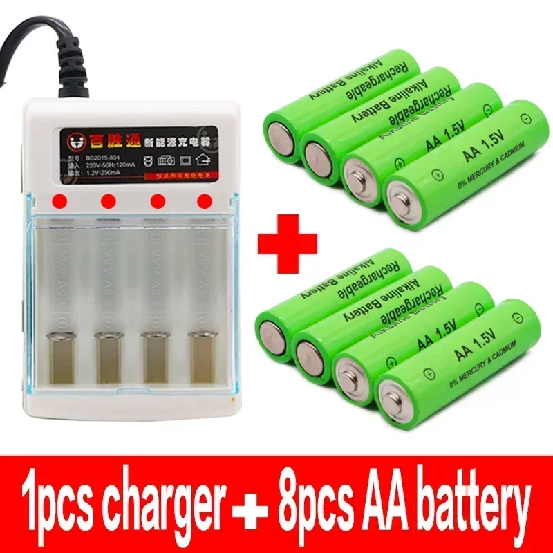 100% New AA battery 4000mAh rechargeable battery AA 1.5V Rechargeable New Alcalinas drummey +1pcs 4-cell battery charger