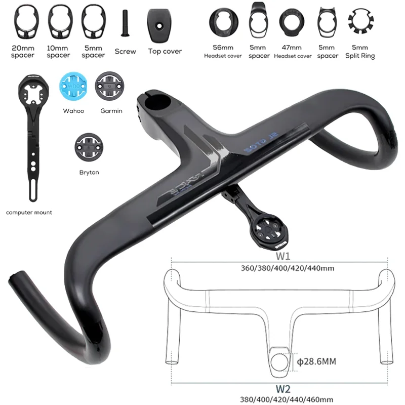 

BERIJIE T1000 Carbon Road Bicycles Handlebar Width360/380/400/420/440MM Clamp Diameter28.6mm Includes Computer Holder and Gasket