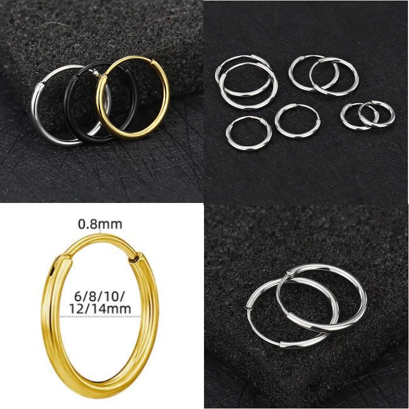 Mini 1 Stück 1,6 mm runde offene Creolen, Schwarz-Gold-Farbe, 316L Edelstahl, IP-beschichtet, kein Verblassen, allergiefrei – Detail 1