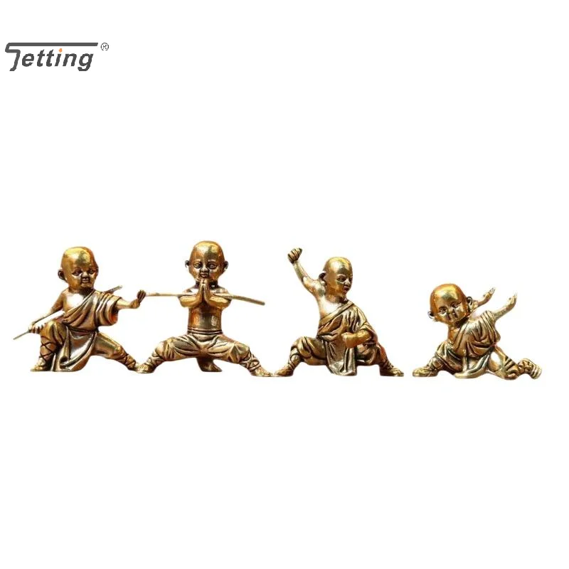 Vintage Brass Kung Fu Shaolin Little Monk Mini Figurines Chinese Traditional Desktop Decor Statues Home Office Ornement