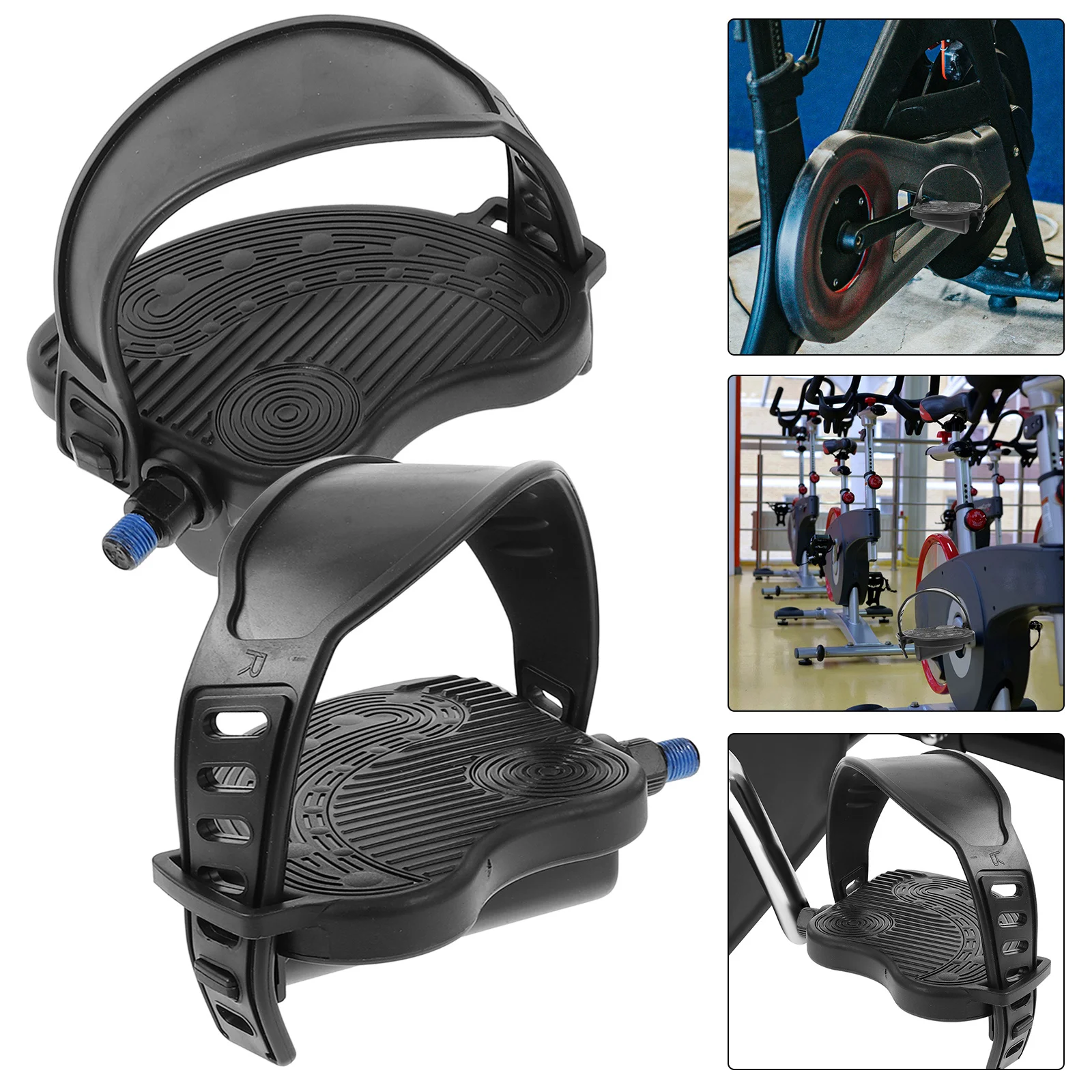 

2Sets Indoor Exercise Bike Pedals Plastic Anti-Slip Fitness Bike Pedal Replacements with Straps for Cycling Flat Pedals