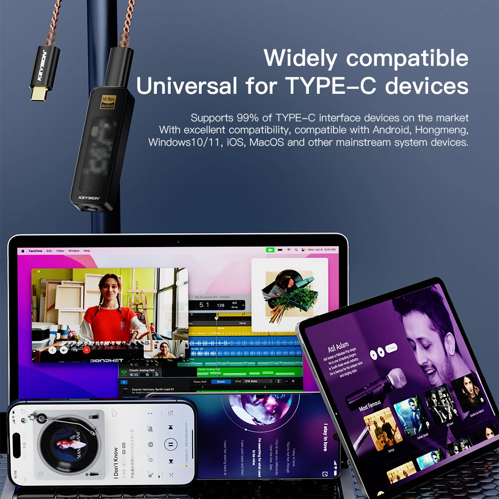 KEYSION CS43198 USB DAC Audio HiFi Decoder 384KHz DSD256 Type-C to 3.5mm Adjust EQ HD Headphone Amplifier for Android iOS Win10
