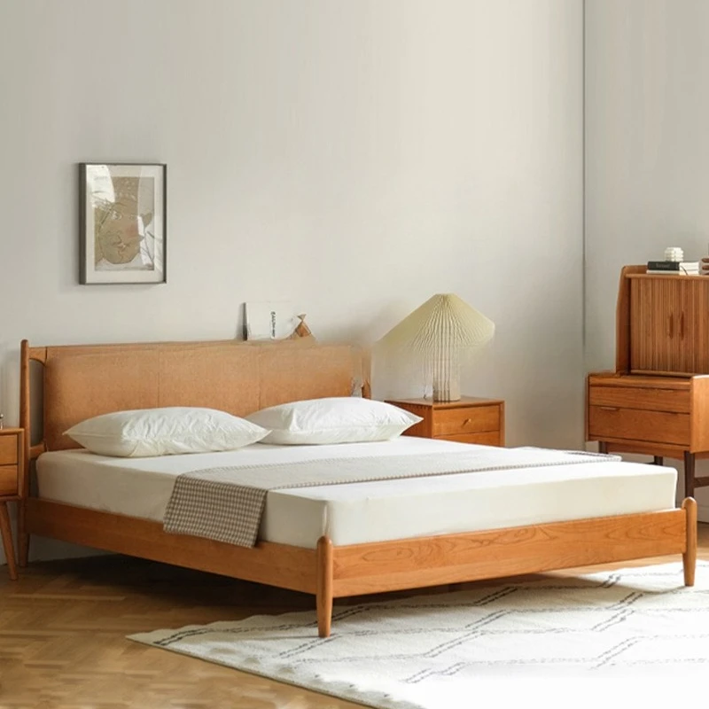 

Nordic solid wood bed simple 1.5 meters single cherry wood Japanese log 1.8 meters double suspended bed