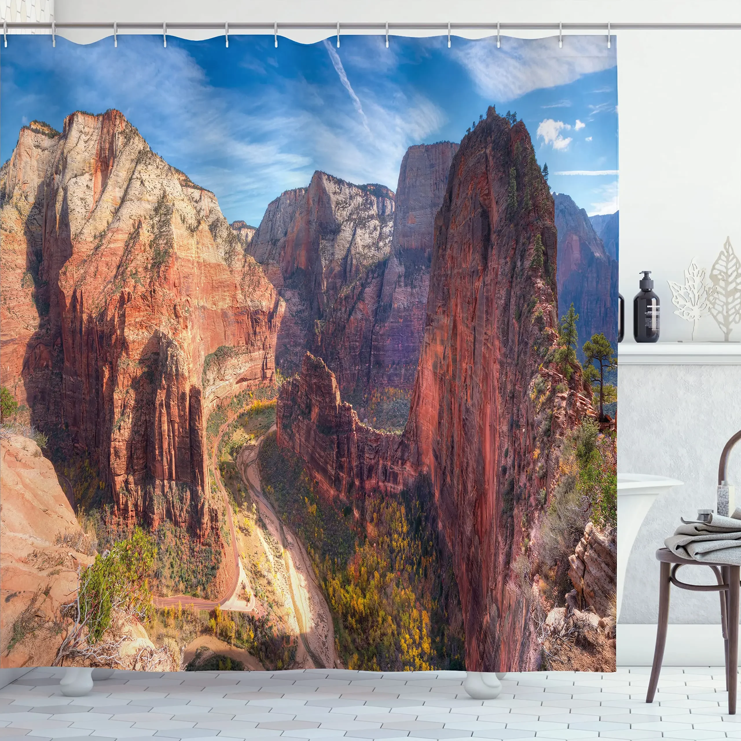 Unique Canyon Shower Curtain Monuments Valley National Park Landscape Shower Curtain Waterproof Fabric Bathtub Screen with Hooks