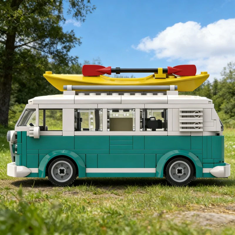 Spot MOC Technisches Auto T1 Türkisfarbener Camper Van Modell Kreatives MOC-98772 Bausteine Spielzeug Modulares Zusammenbau-Set Geburtstagsgeschenk