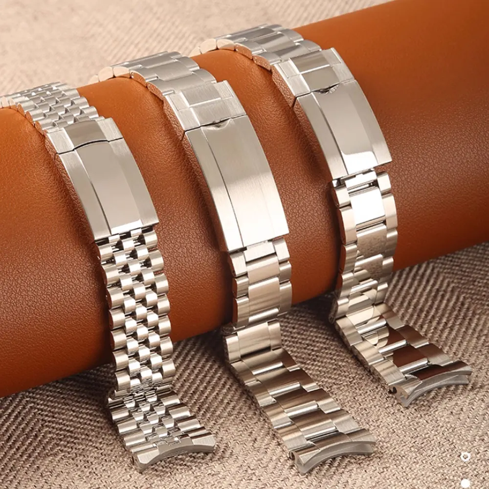 Neiton 20MM Silver Presidential Solid Bracelet 904L Stainless Steel Glide Lock Clasp Wristband for Sub Log NH34 NH35 Watch Band