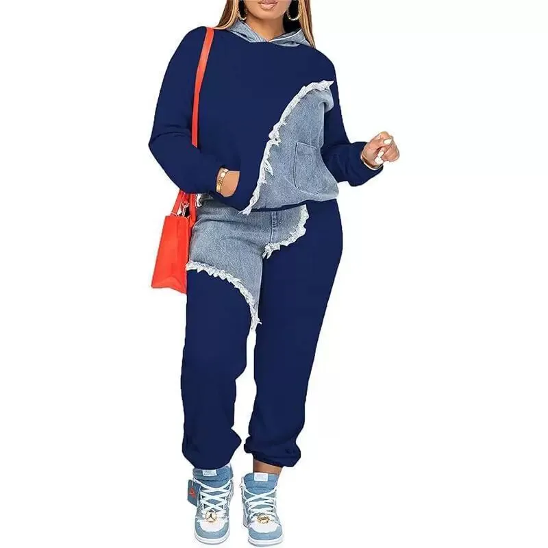 

Women's Long Sve Casual Hooded Sweatshirt Pants Two-Piece Set Winter Collection Fashionable Comfortable Sportswear Ensemble