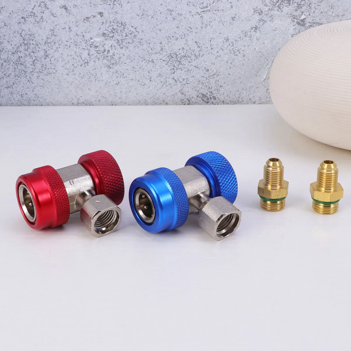 

2pcs Car Air Conditioner Pressure Gauge Joints Coupler Connector Adapter High Grade Red for Refrigerant Charging Hose