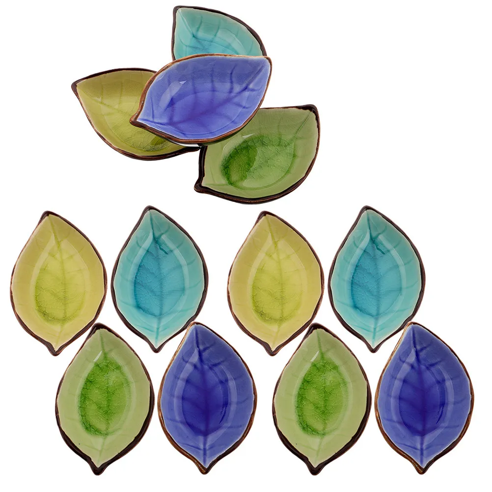 12Pcs Porcelain Dipping Bowls Leaf Shaped Japanese Condiment Dishes for Sushi Seasoning Charcuterie Board Decor