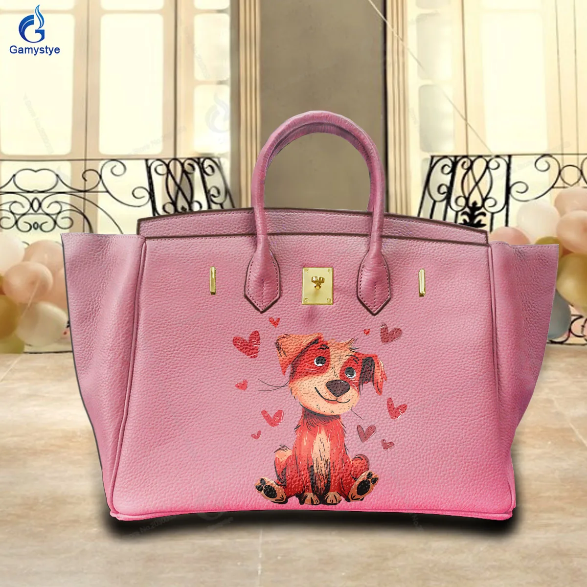 

Art Print Customize Totes Cute cartoon puppy print 100% Cowhide Leather Ladies Hand Bag Female Carteras Para Mujer De Moda Origi