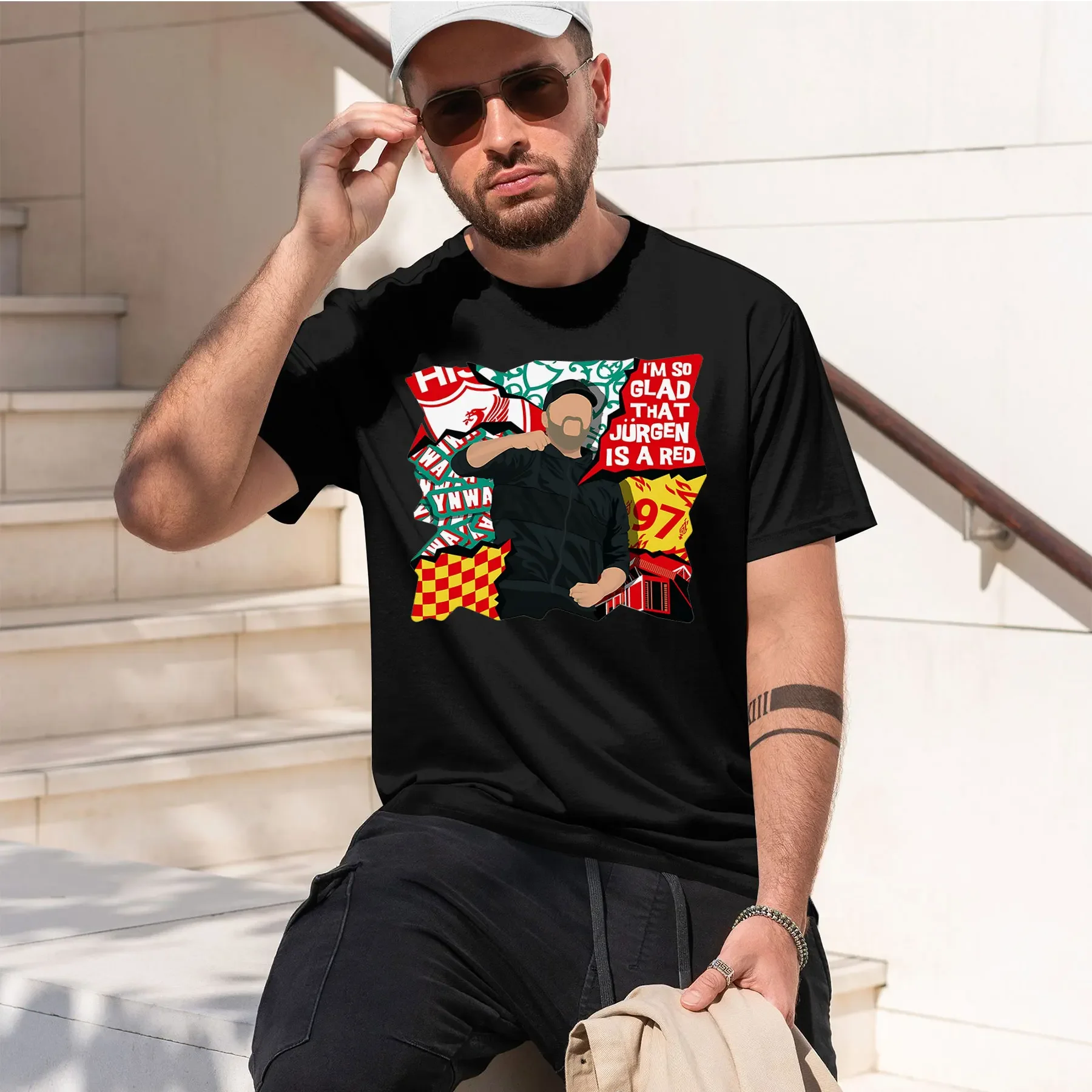 Jürgen ist ein Roter 2026 new fashion heavyweight hot selling retro printed pattern fun round neck T-shirt for daily comfort