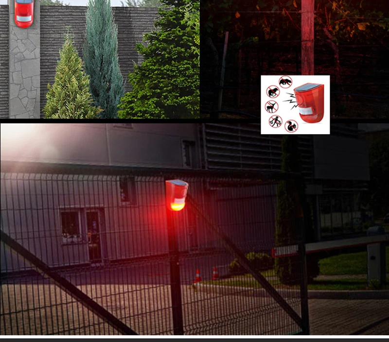 Portable Solar Infrared Motion Sensor Alarm, 110dB Siren, Strobe Sound and Light for Home, Yard, Outdoor Security Alarm System