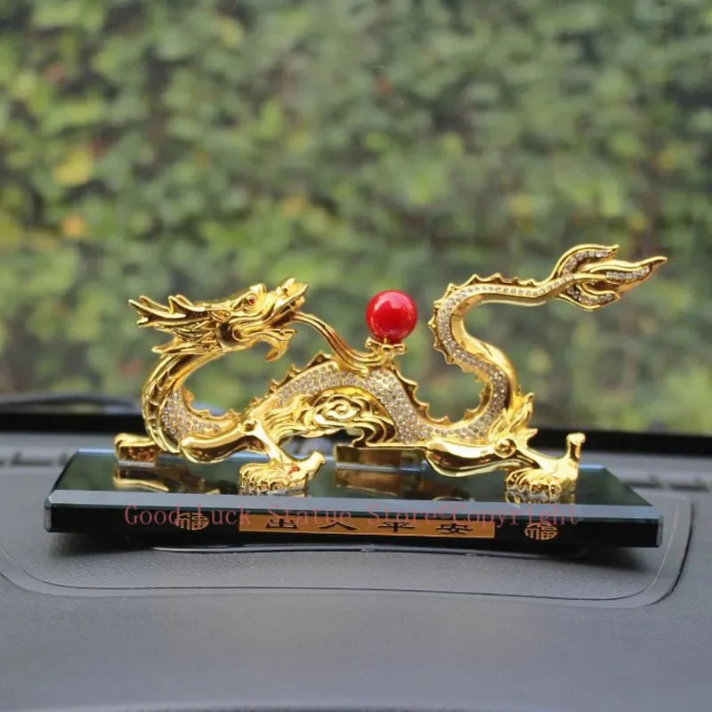 

Wholesale HOME CAR Decorative ornament Good luck golden Auspicious Dragon Recruit wealth bring wealth money FENG SHUI statue