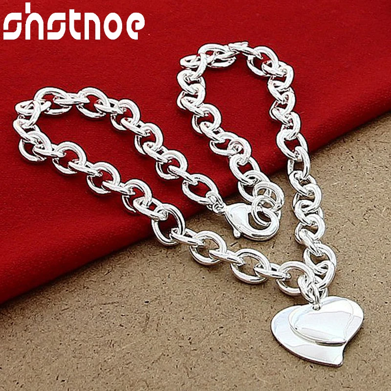 

SHSTONE 925 Sterling Silver Double Heart Pendant Necklace For Women Man Engagement Wedding Fashion Chain Charm Jewelry Gifts