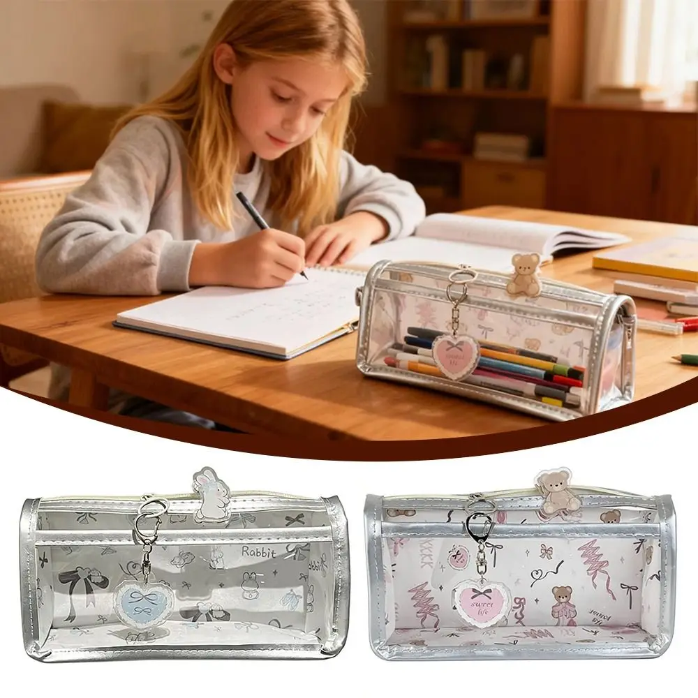 

Новый большой вместительный пенал, прозрачный мультяшный медведь, кролик, сумка для ручек, канцелярская сумка, школьные принадлежности