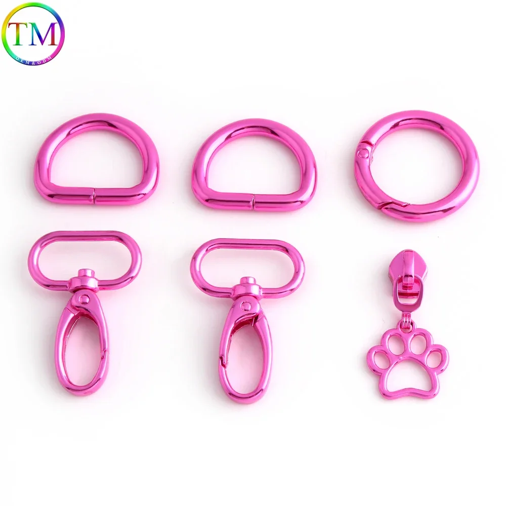 10-30Sets Shiny Pink 25MM Metal Bags Buckle Spring Ring For Keychain Bags Webbing Belt Connect Hook Clasp Carabiners Accessories