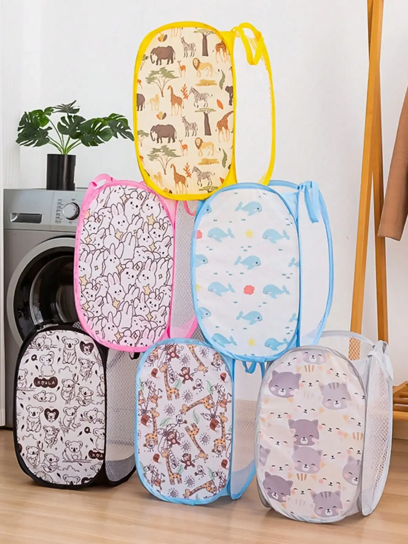 1pc Kids Cartoon Pattern Foldable Dirty Clothes Storage Basket, Bathroom Laundry Hamper, Children's Room Organizer Bin