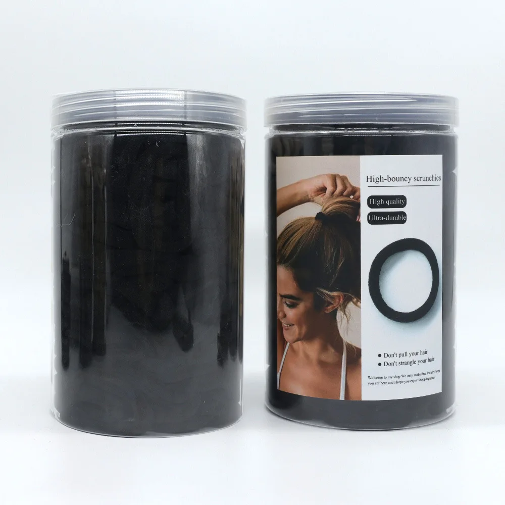 Lazos para el cabello negros, paquete de 200, contenedor de plástico, bandas elásticas con bucle de rizo, sujeción fuerte, sin daños, opciones de color