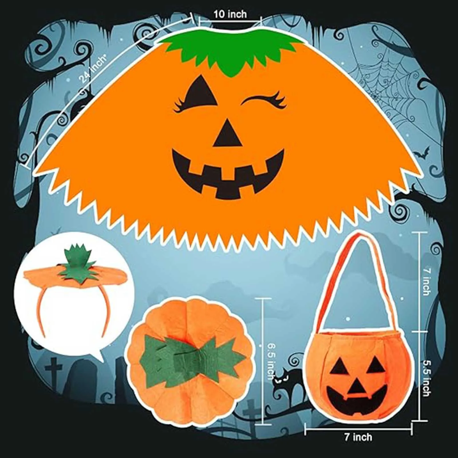 Halloween Pumpkin Cape e Capa, Performance de Palco, Traje Festival, Holiday Cosplay, 3 Piece Set, Novo