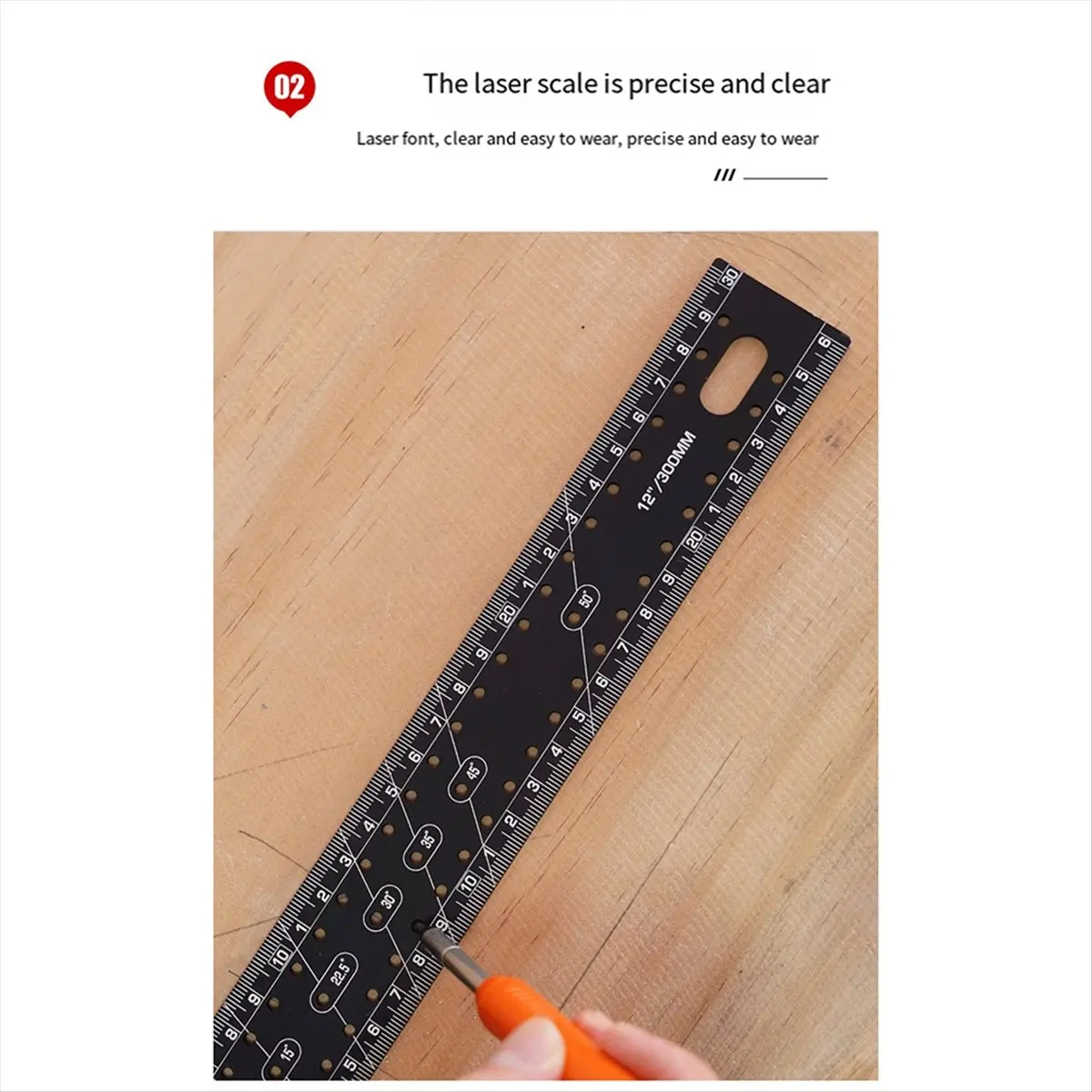 AT13 - Aluminum Alloy Multi-Function 90 Degree Woodworking Square Combination Square Hole Ruler 40CM