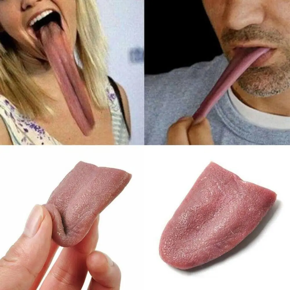 3PCS Halloween Horrible Tongue Toy Simulation Realistic Stretchable Tongue Harmless Frightened Fake Tongue Steel Needle Piercing