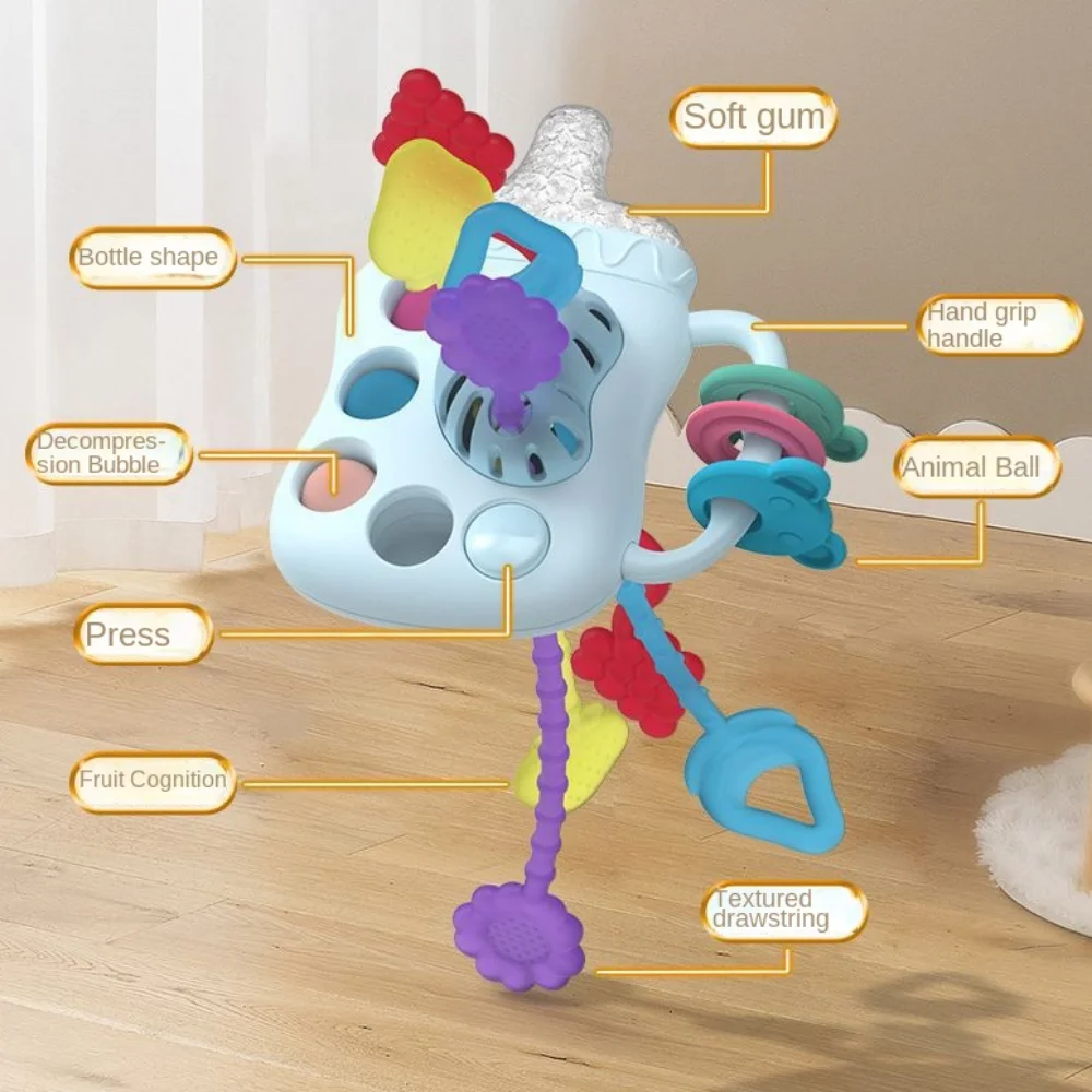 Feeder Pull String Sensory Baby Toys Multifunctional Soft Baby Hand Ball Toys ABS Food Grade Manhattan Grab Ball