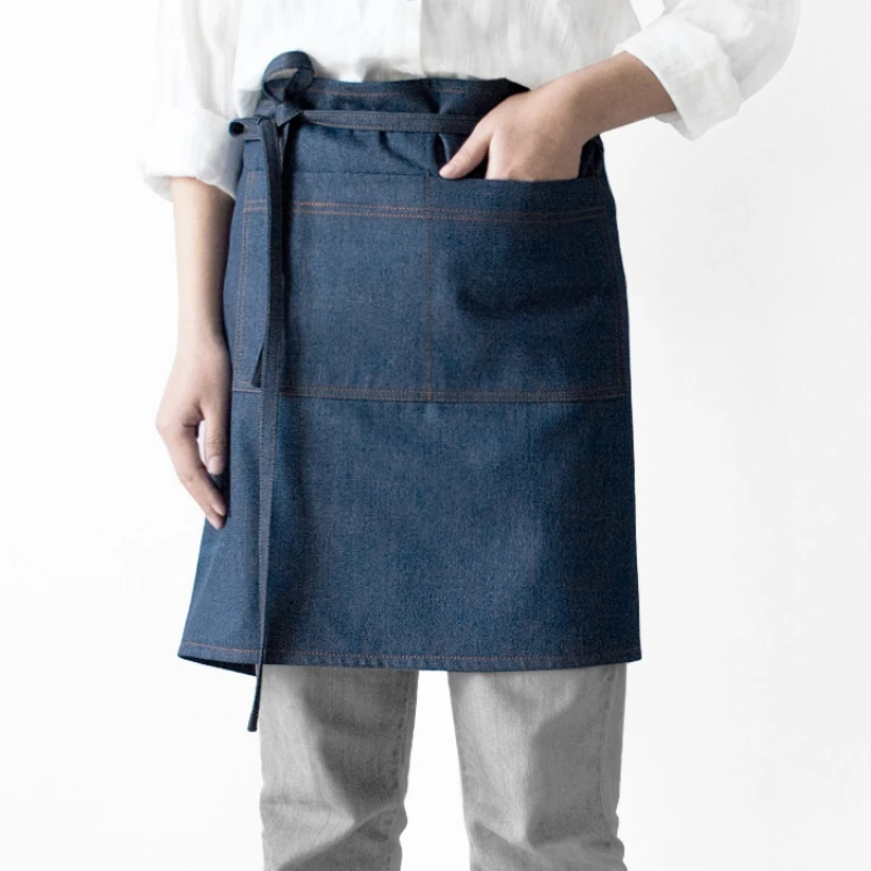 

Blue Denim Waist Apron Barista Bartender Waiter Waitress BBQ Pastry Chef Catering Uniform Black Florist Gardener Workwear K53