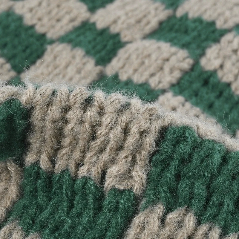 أزياء الخريف والشتاء قبعة صوفية منقوشة للنساء قبعة محبوكة على شكل رقعة الشطرنج مقاومة للبرد ودافئة #3