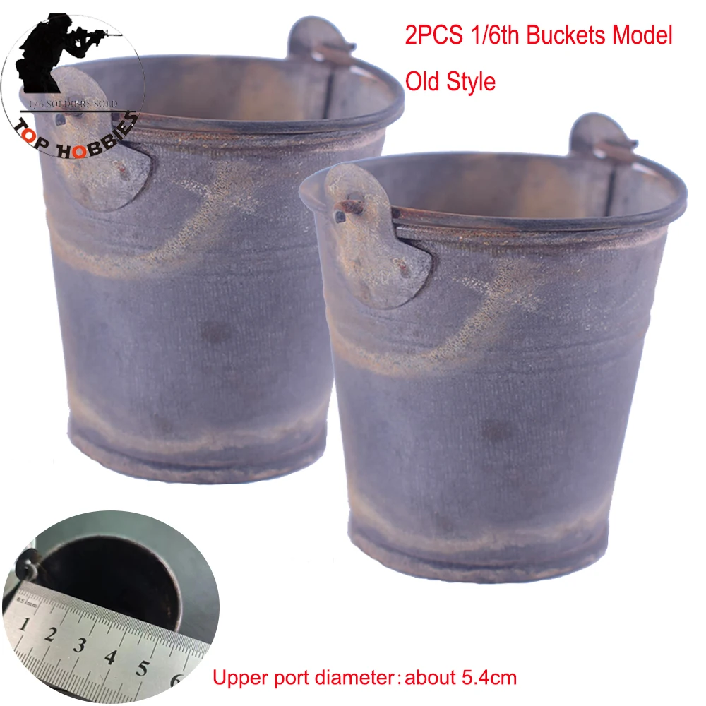 2PCS 1/6 Scale Action Figure Scene Accessories Model Metal Old Style Mini Water Buckets Model For 12Inch Military Soldier Toy