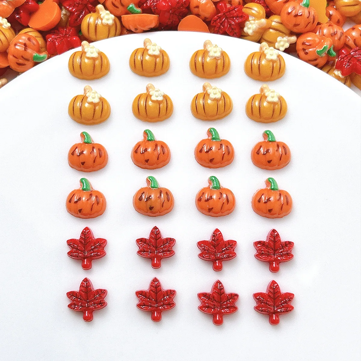 35pcs Autumn Series Nail Decoration Additions Maple Leaf Pumpkin Series Flat Resin Decorations Ear Studs Phone Case Hair Clips